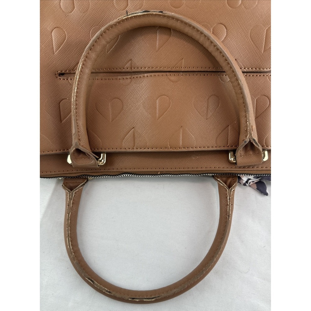 Betsey Johnson Heart Embossed Brown Triple Compartment Large Satchel Purse Tote - Picture 15 of 16